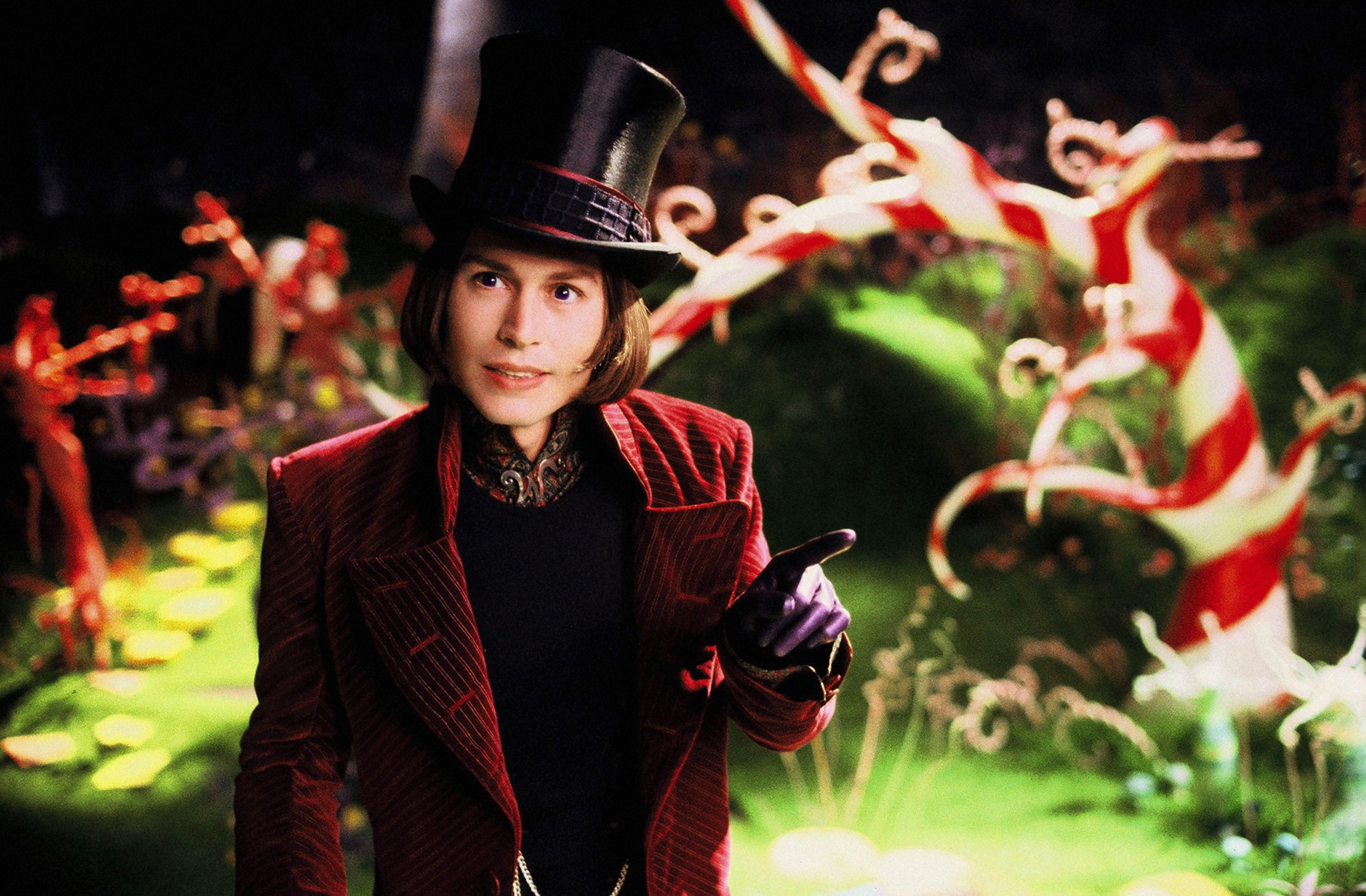 JOHNNY DEPP stars as Willy Wonka in Warner Bros.